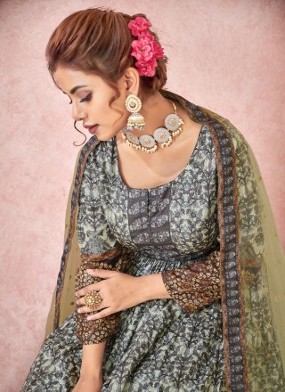 Silk Multi Colour Embroidered Readymade Gown