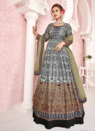Silk Multi Colour Embroidered Readymade Gown