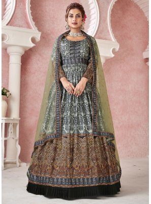 Silk Multi Colour Embroidered Readymade Gown