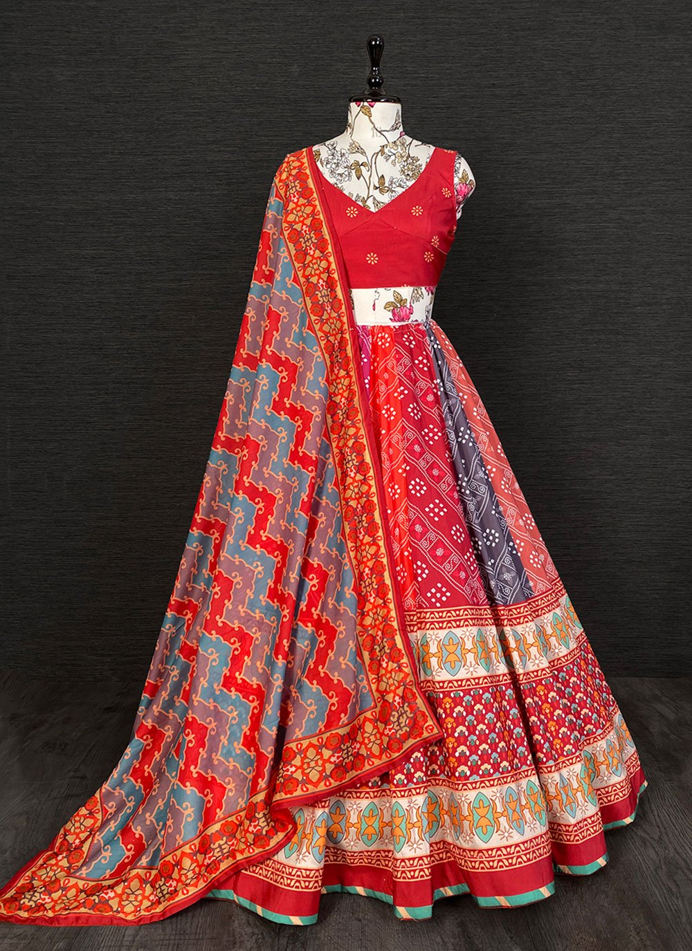 Silk Multi Colour Printed Lehenga Choli