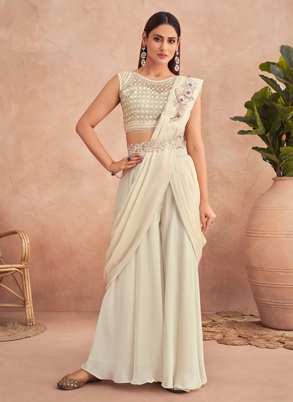 silk off white lehenga style saree 262782