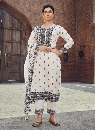 Silk Off White Readymade Salwar Suit
