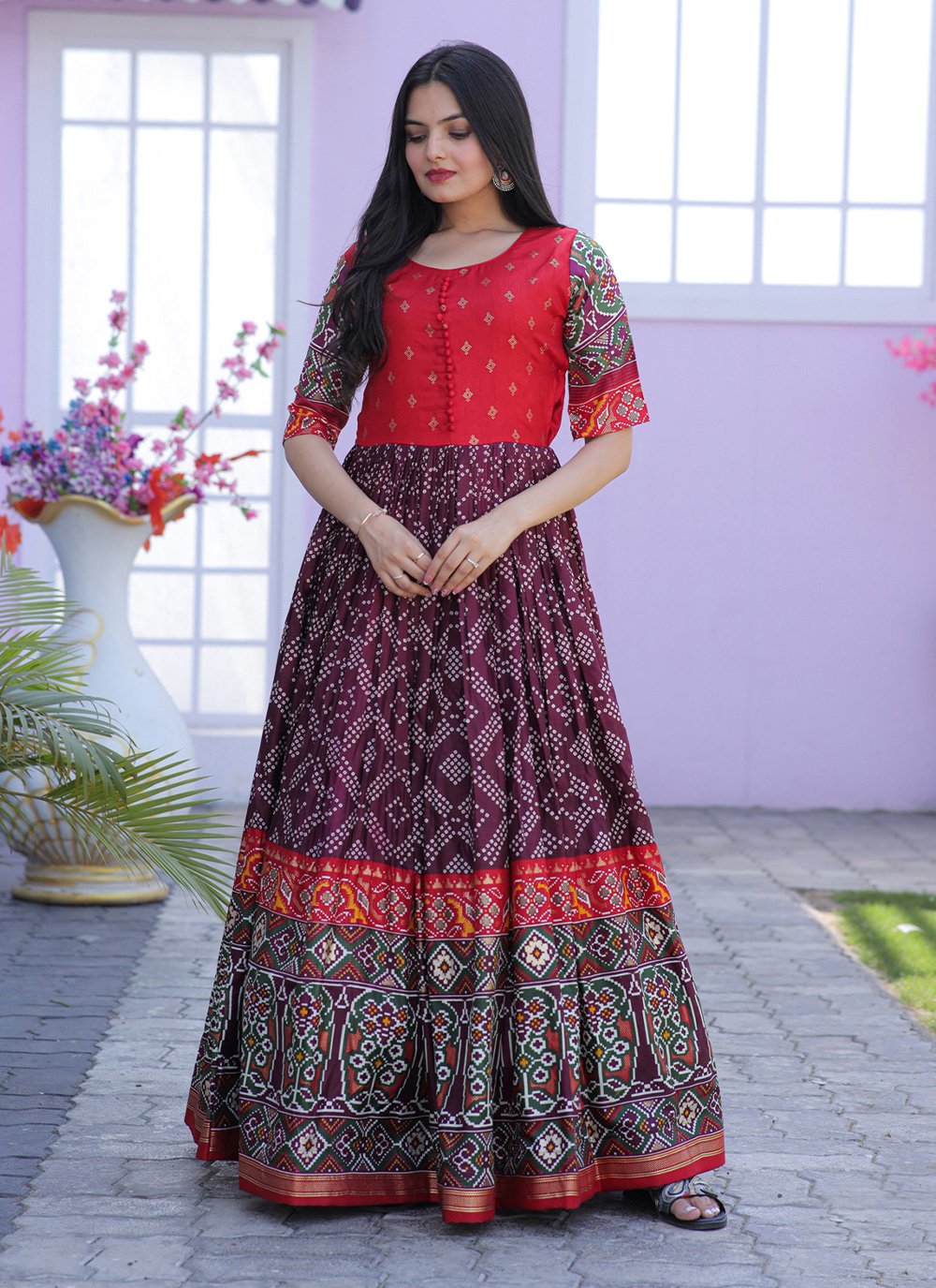 Virasat Southria Silk Patola Printed Designer Long Gown Collection