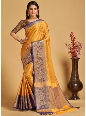 Silk Orange Contemporary Style Saree