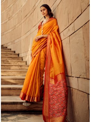 Silk Orange Designer Saree
