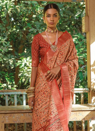 Silk Orange Woven Classic Saree