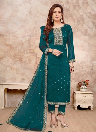 Silk Pant Style Suit in Teal