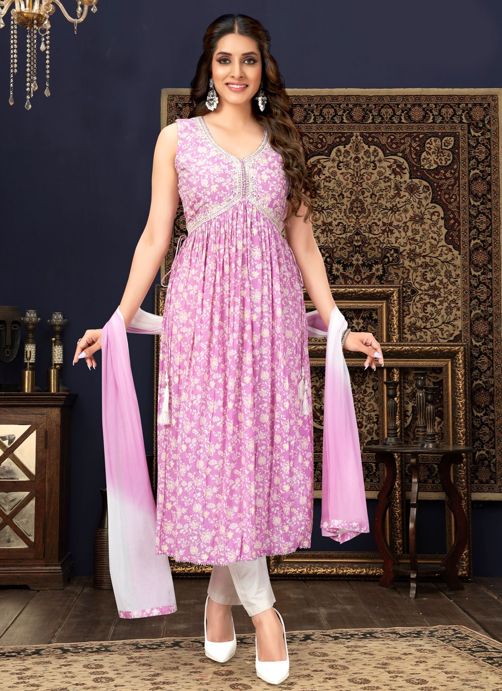 Silk Pink Anarkali Salwar Kameez