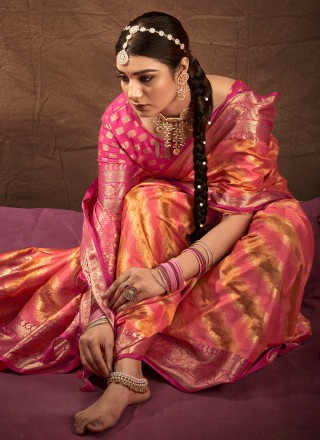 Silk Pink and Yellow Weaving Designer Traditional Saree