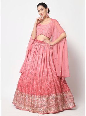 Silk Pink Embroidered Trendy Lehenga Choli