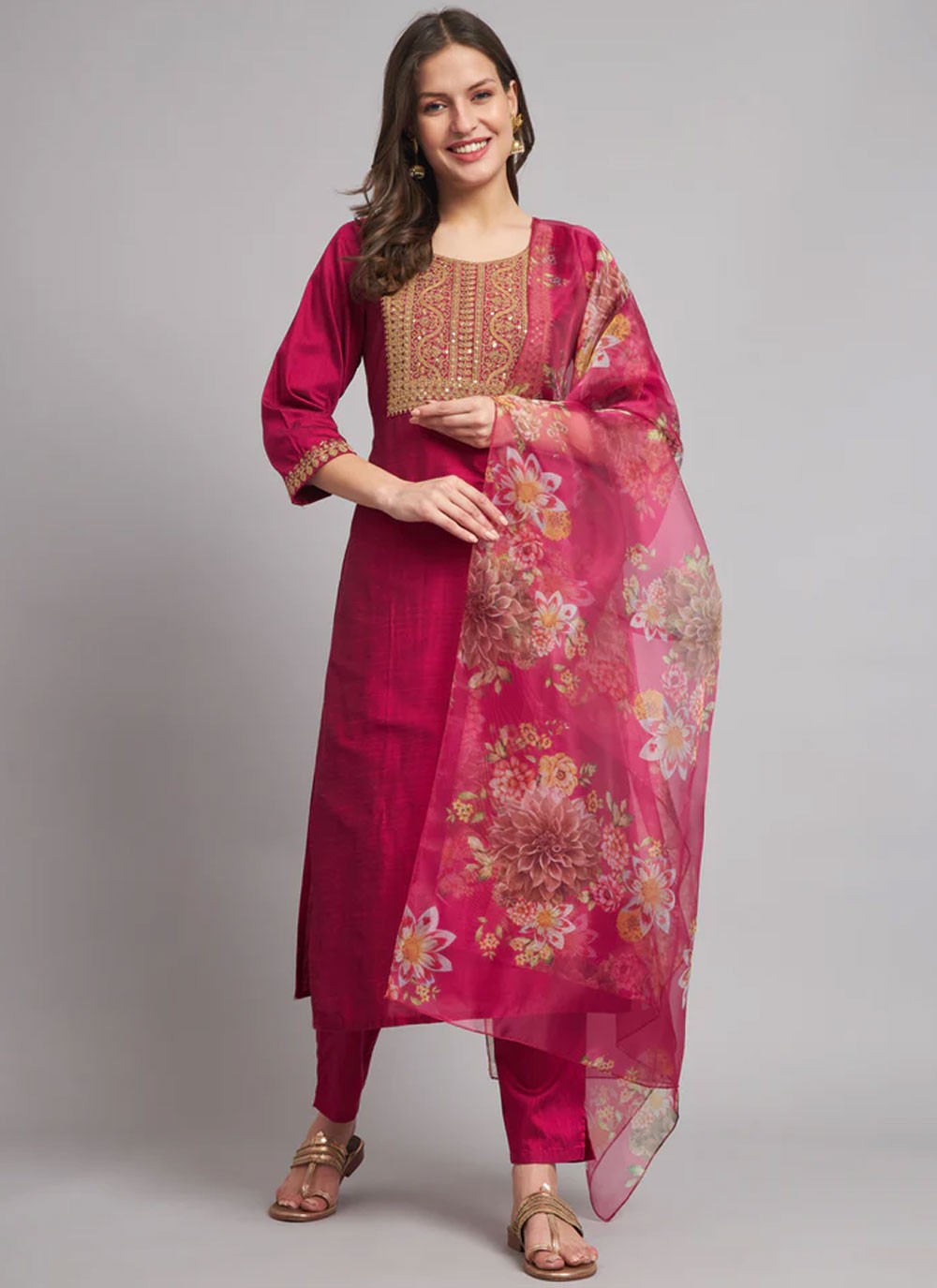 Shop Online Silk Pink Readymade Salwar Kameez : 269151