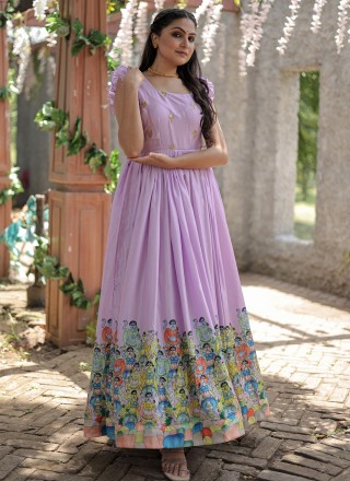 Silk Printed Gown  in Purple