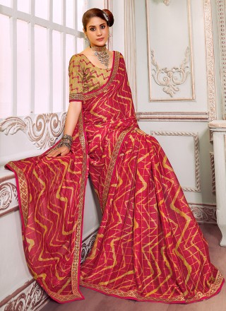 Silk Printed Red Trendy Saree