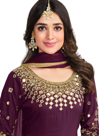 Silk Purple Embroidered Patiala Salwar Kameez