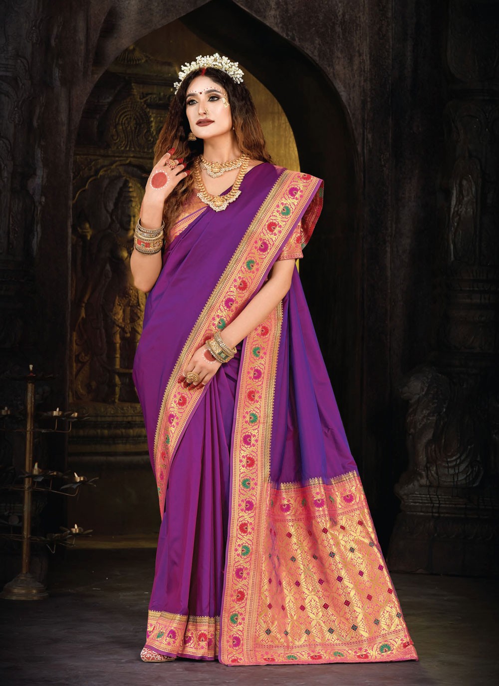 Buy Purple Tamba Work Saree Online in India