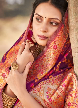 Silk Purple Weaving Contemporary Style Saree