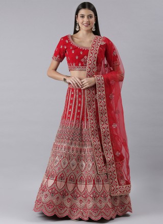 Silk Red Trendy Lehenga Choli