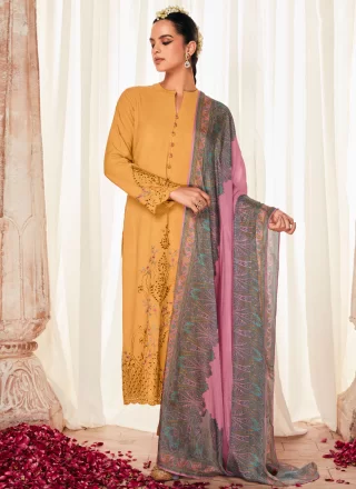 Silk Salwar Suit In Mustard