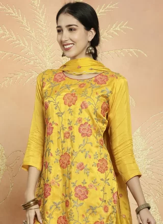 Silk Salwar Suit In Yellow