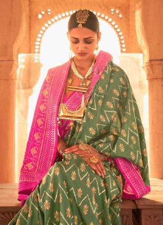 Silk Saree in Green and Pink