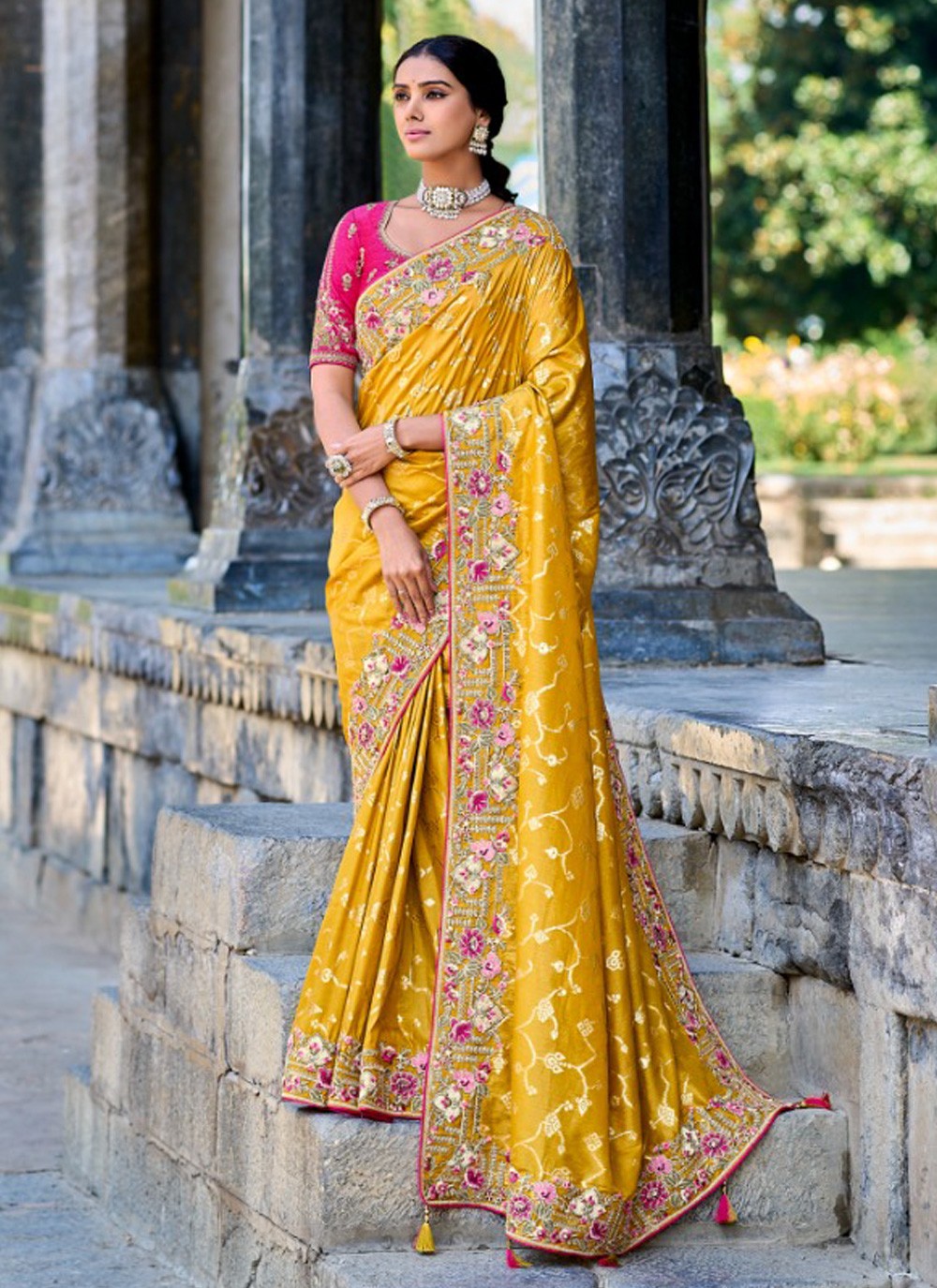 Mustard Color Silk Saree For Party