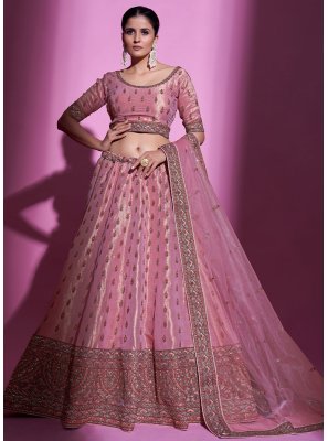 Silk Stone Work Pink Designer Long Lehenga Choli