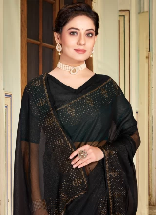 Silk Stone Work Trendy Saree in Black