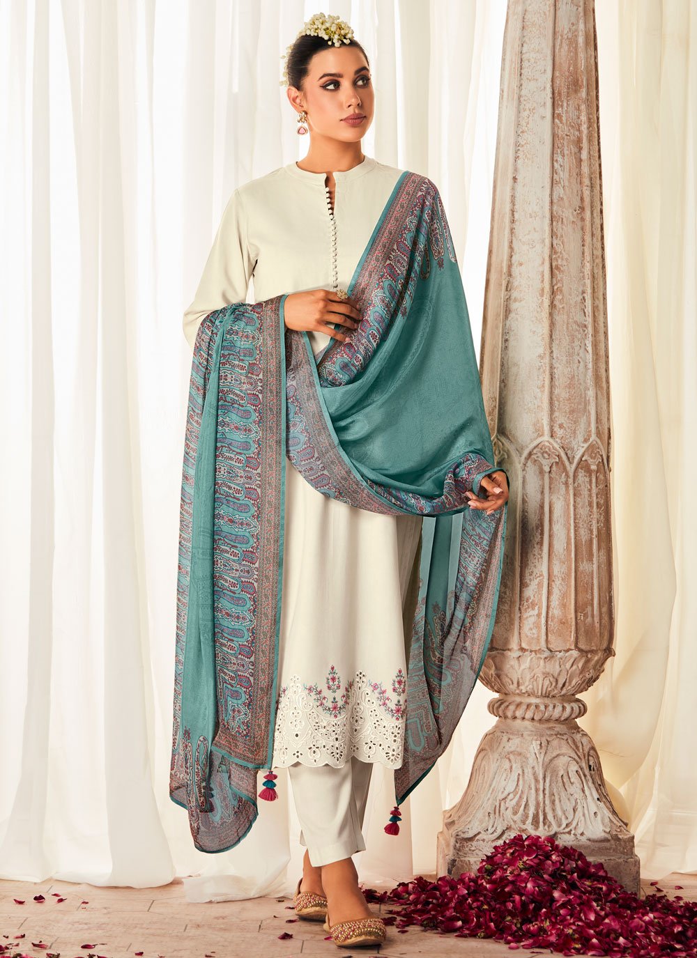 Buy Lace Green Silk Straight Salwar Suit Online