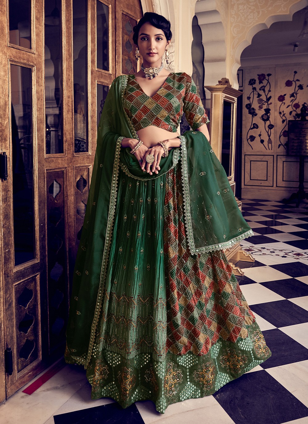 Elegant Net Green Lehenga Bridal – Gunj Fashion