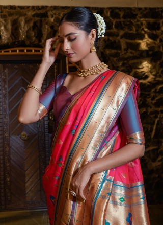 Silk Traditional Saree in Rani
