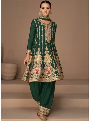 Silk Trendy Salwar Kameez in Green