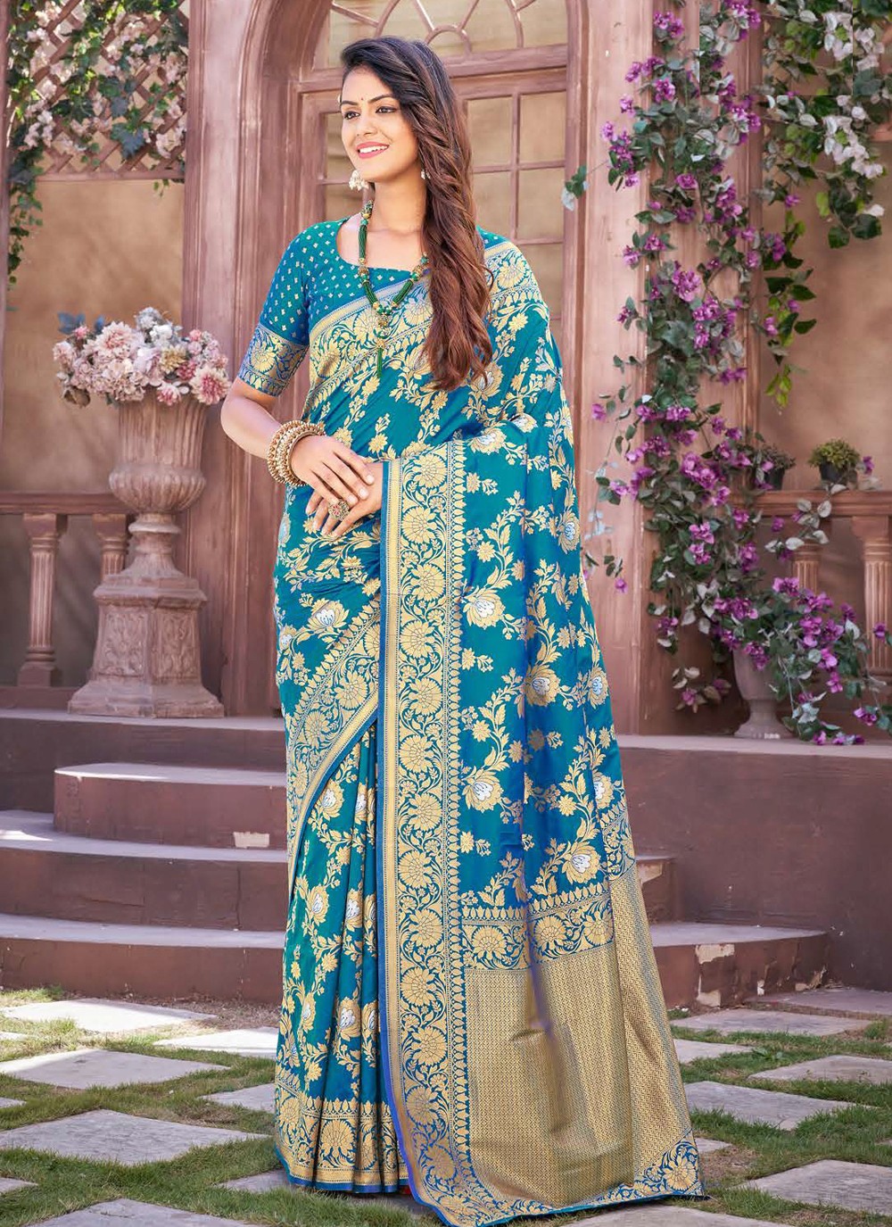 Silk Turquoise Woven Classic Saree