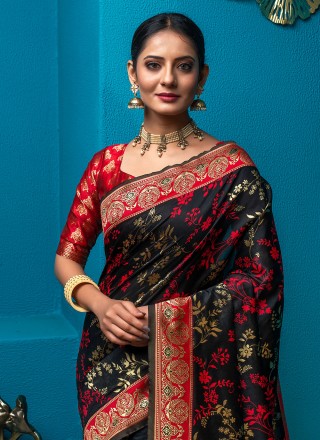 Silk Weaving Black Trendy Saree