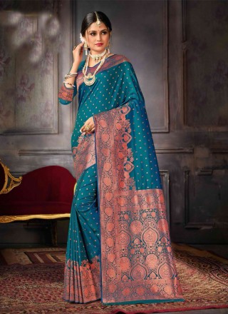 Silk Weaving Classic Saree in Teal