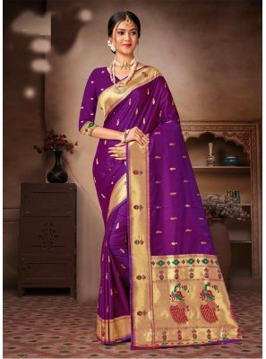 Silk Weaving Contemporary Saree in Purple