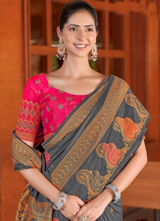 Silk Weaving Grey Trendy Saree