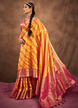 Silk Weaving Orange and Yellow Designer Traditional Saree