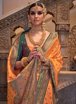 Silk Weaving Orange Classic Saree