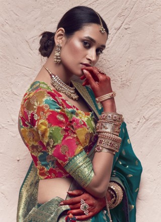 Silk Weaving Teal Trendy Saree