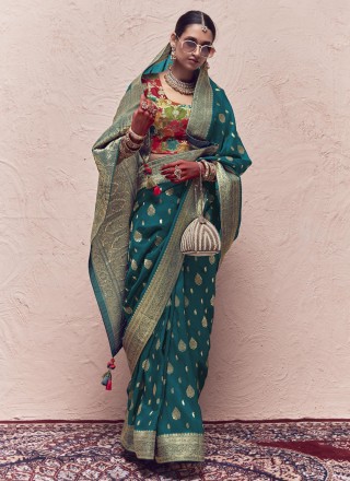 Silk Weaving Teal Trendy Saree