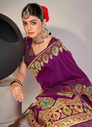 Silk Weaving Trendy Saree in Purple