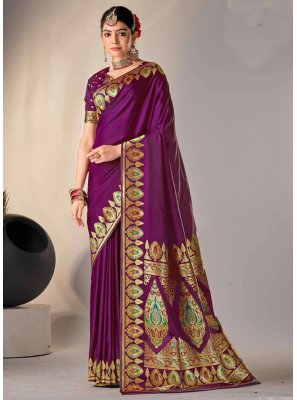 Silk Weaving Trendy Saree in Purple