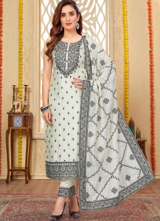 Silk White Embroidered Trendy Salwar Suit
