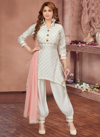Silk White Embroidered Trendy Salwar Suit