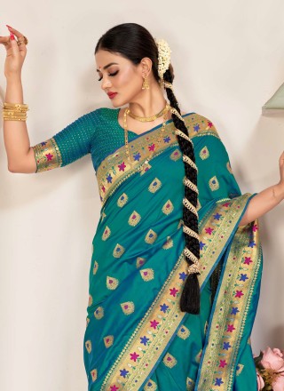 Silk Woven Classic Saree in Turquoise
