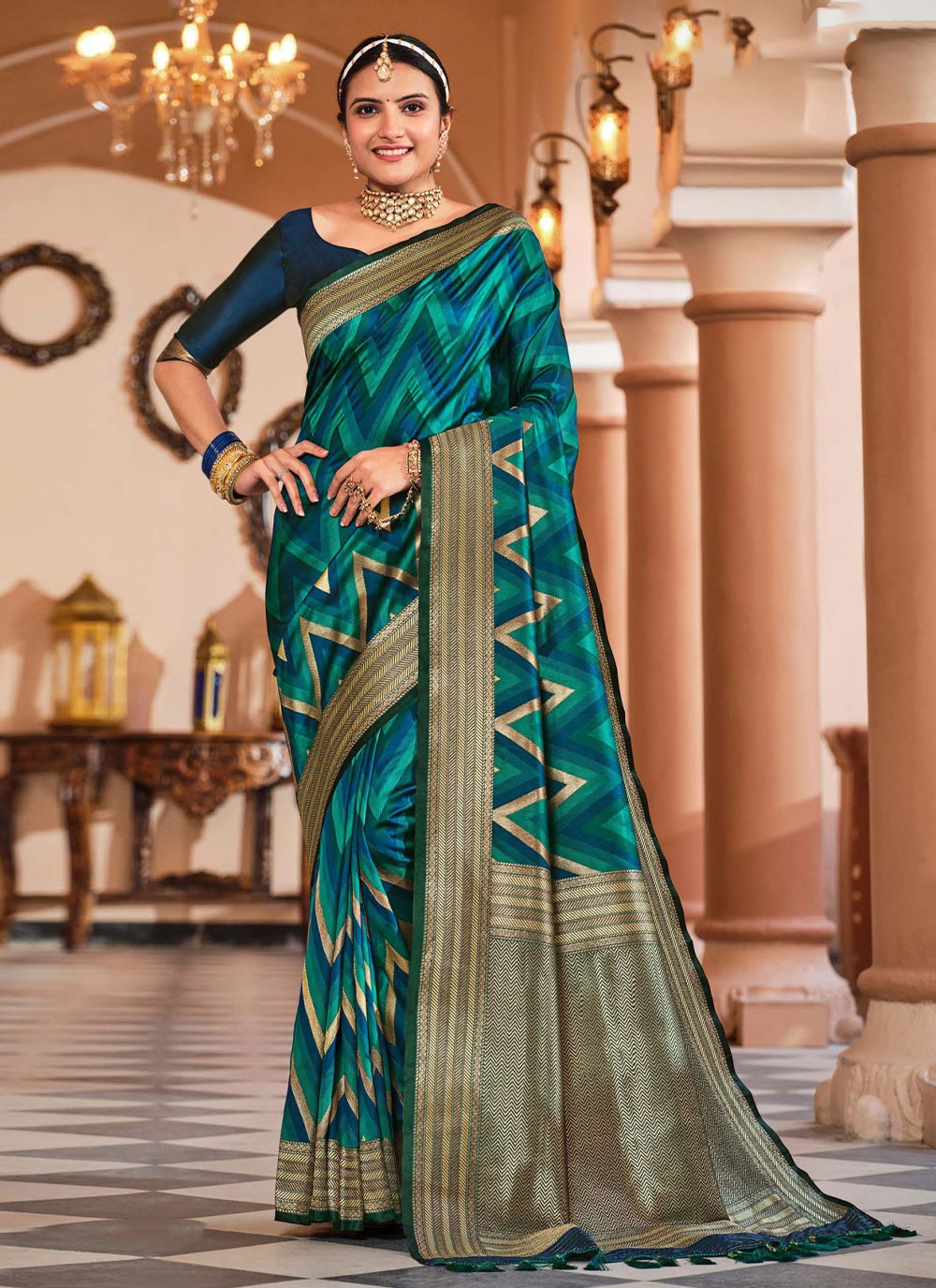 Buy Sattviki Multi Color Georgette Lehariya Saree For Women MH 71 at  Amazon.in