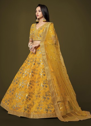 Silk Yellow Zari Trendy Lehenga Choli
