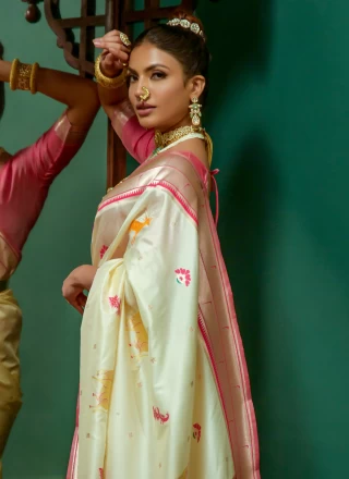 Silk Zari Contemporary Saree in Cream