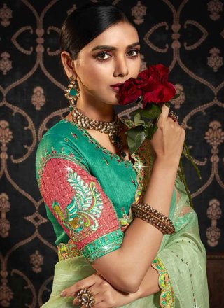Snazzy Green Silk Designer Saree