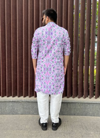 Soft Cotton Sequins Kurta Pyjama in Purple